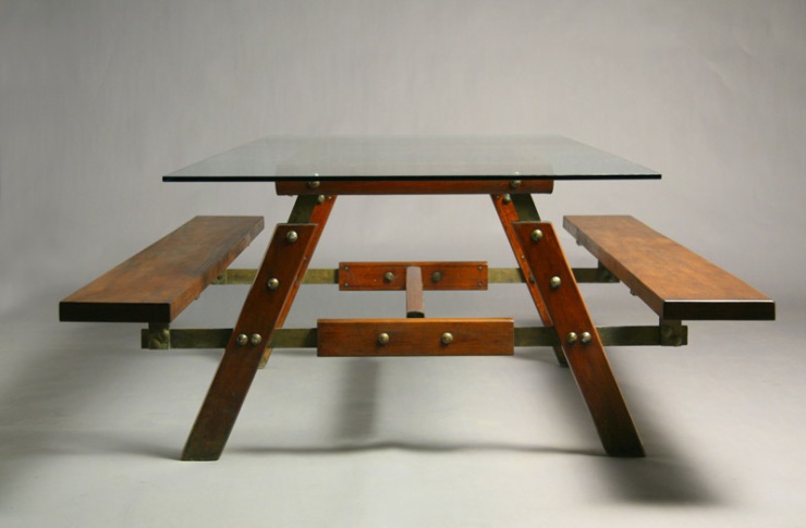 FINDS - Fantastic Furniture Picnic Table - Exotic Wood and Glass Picnic Table by Sergio Rodrigues